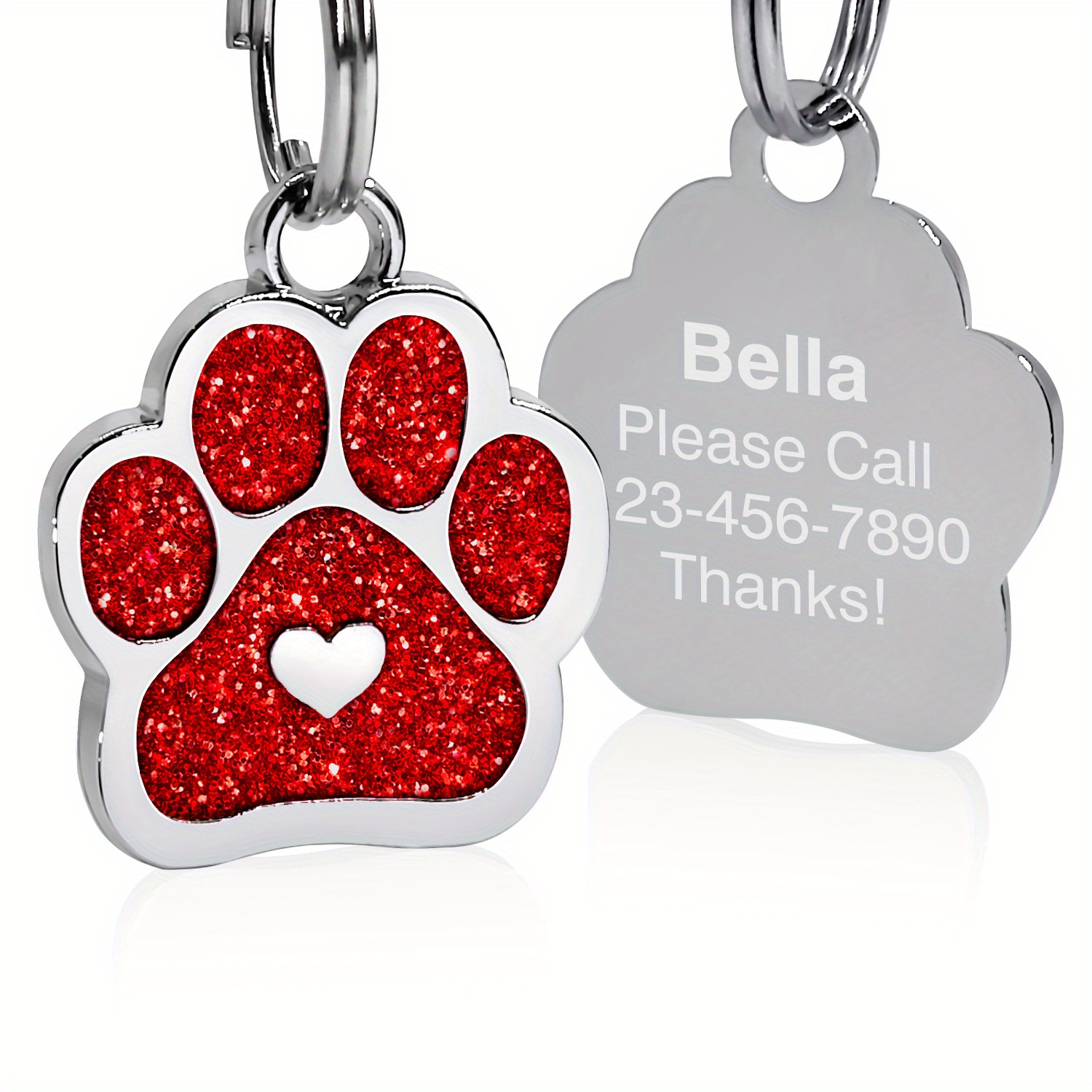 Personalized Engraved Pet ID Tag with Paw Print Charm