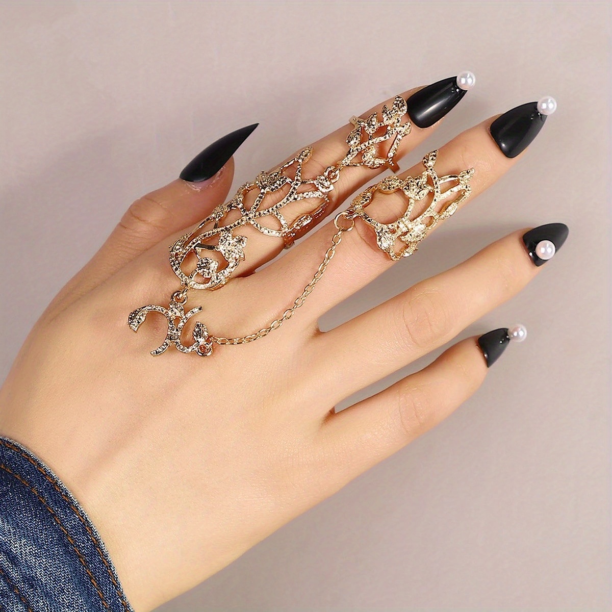 Vintage Silver Vine Leaf Flower Adjustable Ring