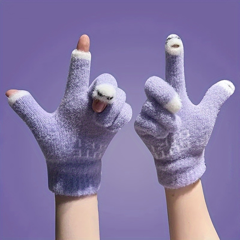 Autumn Winter Warm Gloves Cute Plush Solid Color Gloves Soft Temu