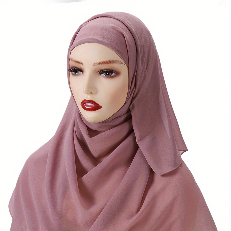 Chiffon Instant Hijab Tie Back Undercap Solid Color Soft - Temu