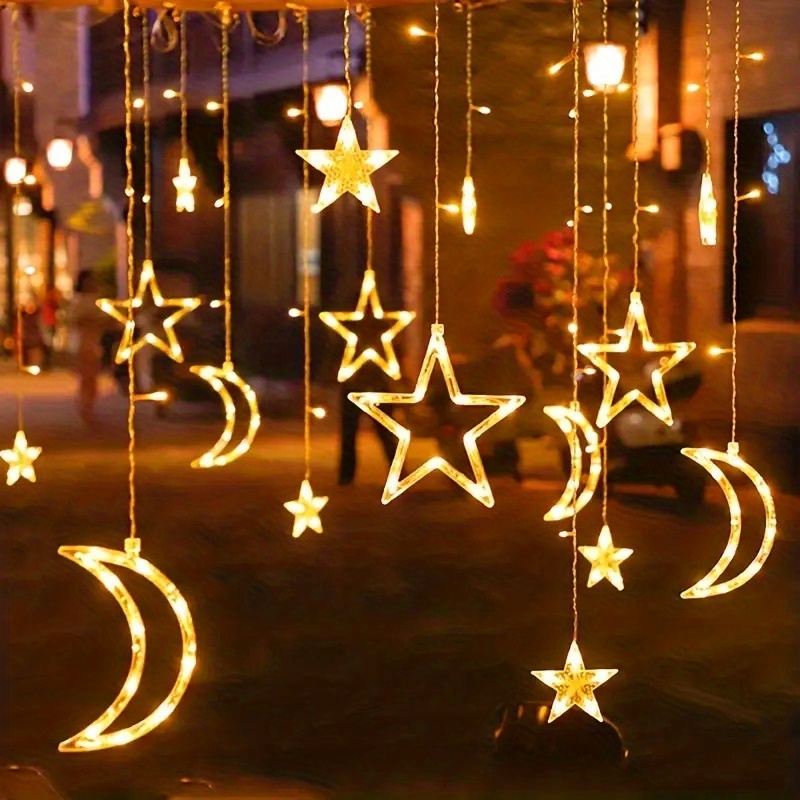 Moon Star Led Fairy Lights String Noël Nouvel An Guirlande Rideau Lampe  Ramadan Décoration pour la maison Chambre Fenêtre Eid Moubarak