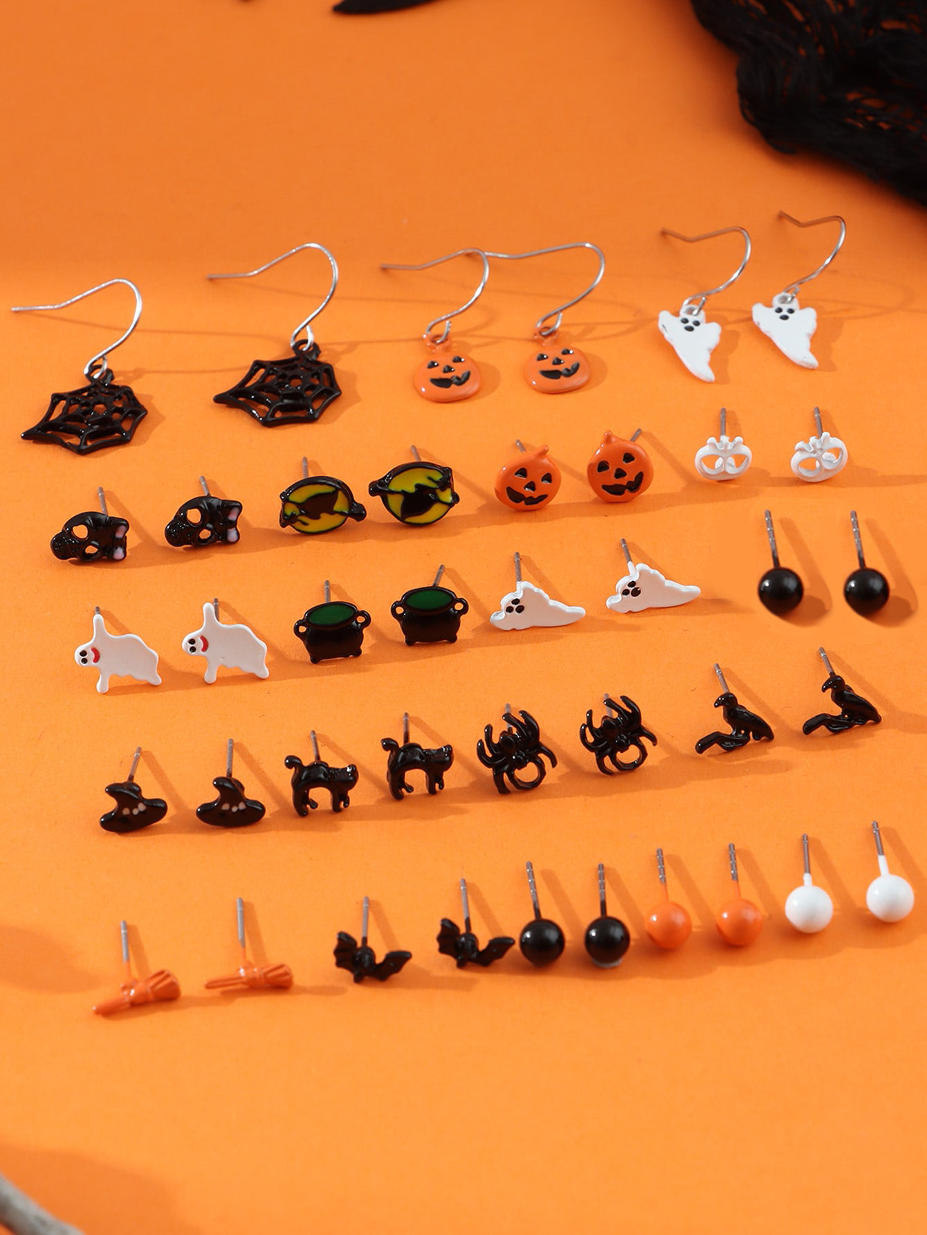 Halloween Stud Earrings Set Witch Bat Spider Web Skeleton - Temu