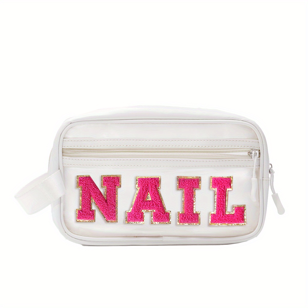 Small Initial Makeup Bag Cosmetic Toiletry Pouch With Chenille Letter Patch  For Women Teen Girl Travel Birthday Gifts, Mini Make Up Traveling Stuff  Organizer Christmas Cute Trendy Halloween Presents, Glitter Varsity Alphabet