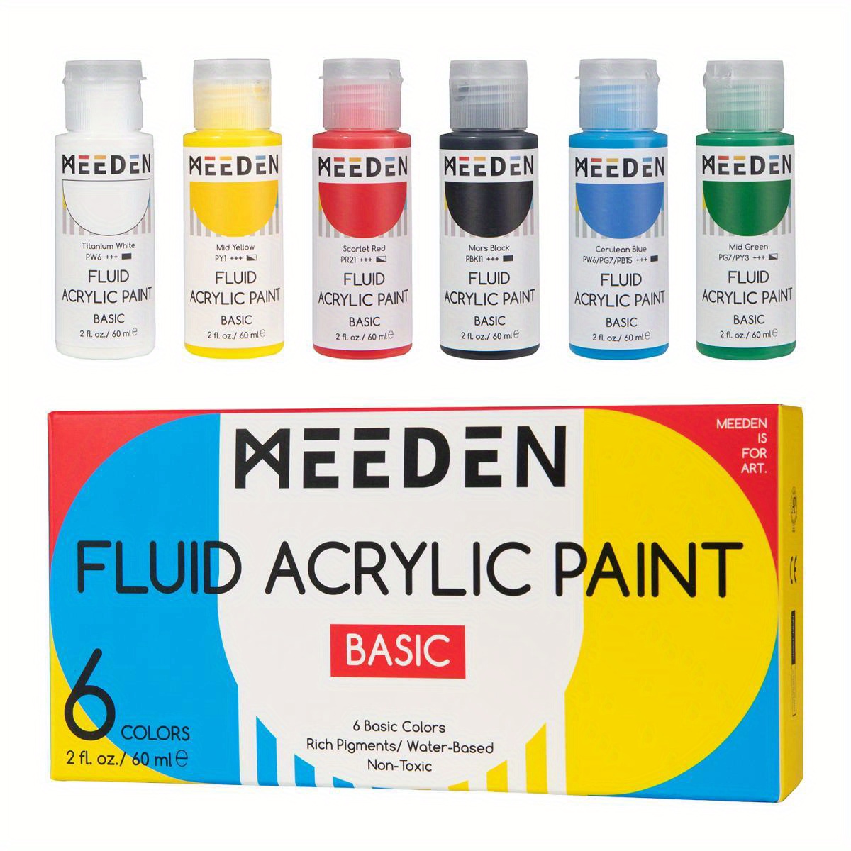 Acrylic Paint Set Value Pack of 12 Colors | Craft Painting Kit with 2 oz Squeeze Bottles for Beginners, Artists, Professionals | Non-Toxic Water