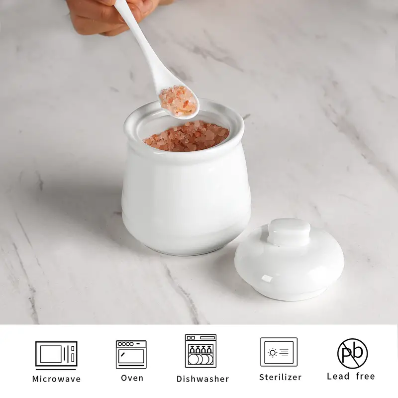 Contenitore per sale in ceramica per zuccheriera da 3,95 * 3,75 pollici  Scatola per spezie moderna facile da pulire con coperchio da cucina