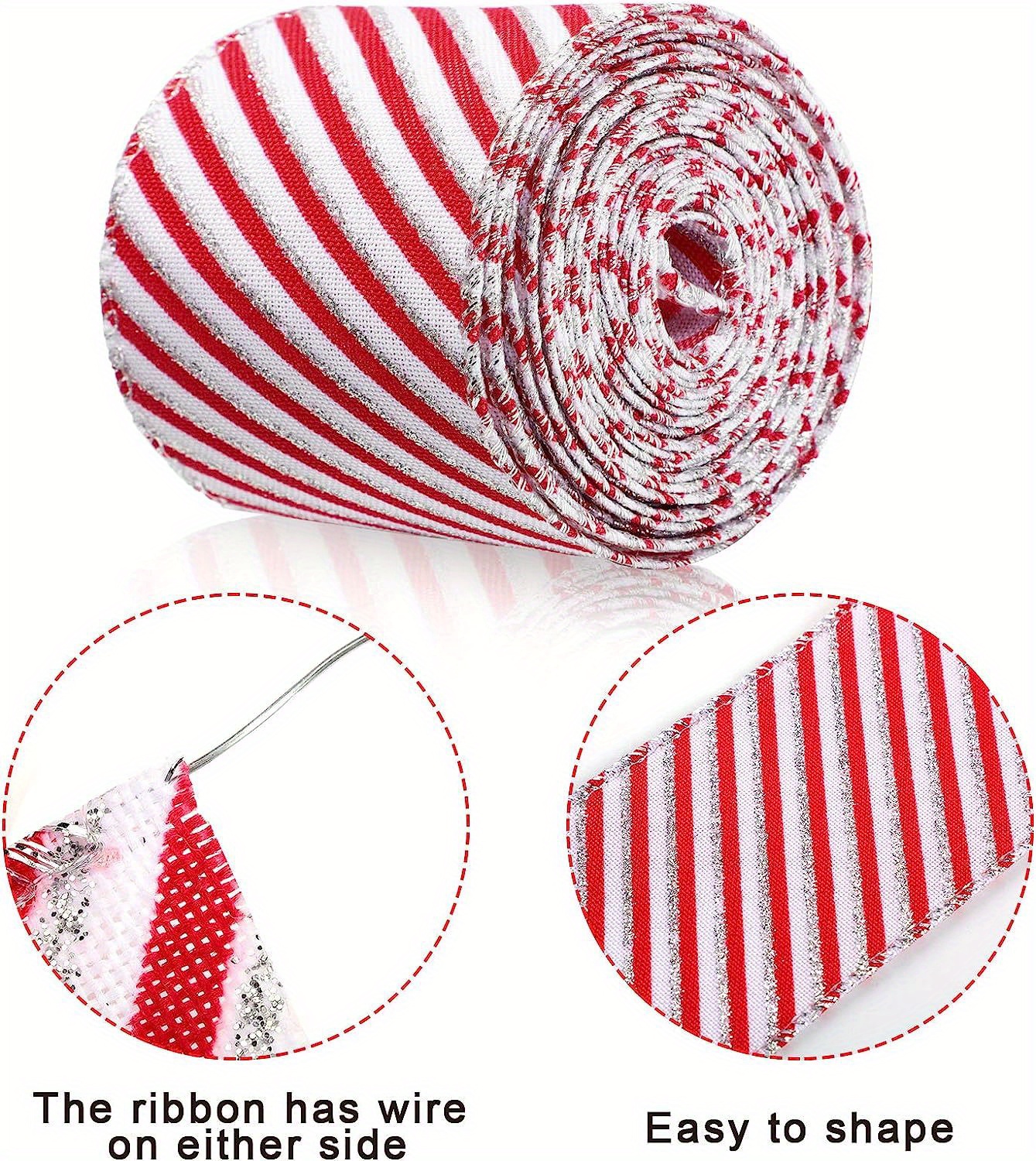 MEEDEE Red And White Striped Ribbon Red And White Wired Ribbon 2.5 Inch Red  Fabric Ribbon With Ivory Stripe Edge Red Stripes Wired Ribbon For Wreath