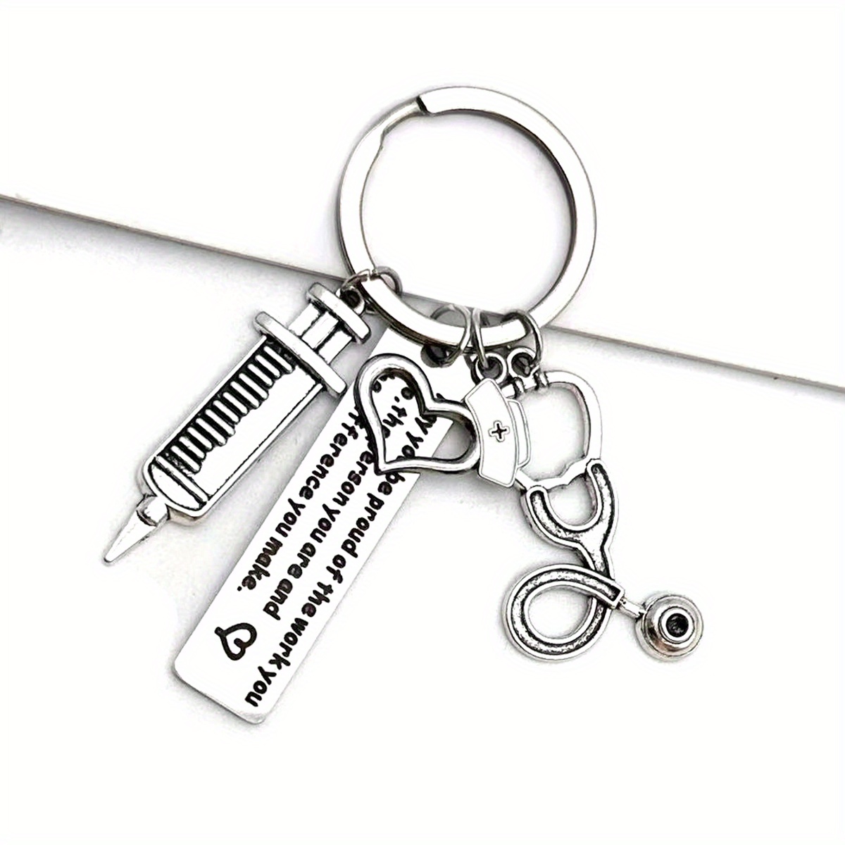 Doctor Nurse Keychain For Men, Stethoscope Syringe Medical Symbol