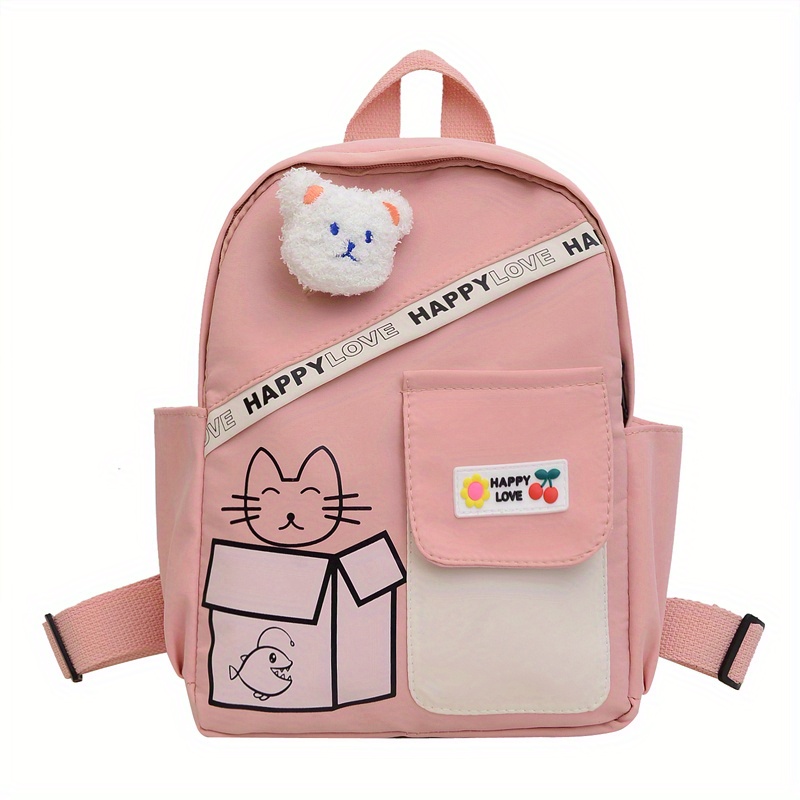 Plush Cat Cartoon Backpack Lightweight Travel Nylon Schoolbag