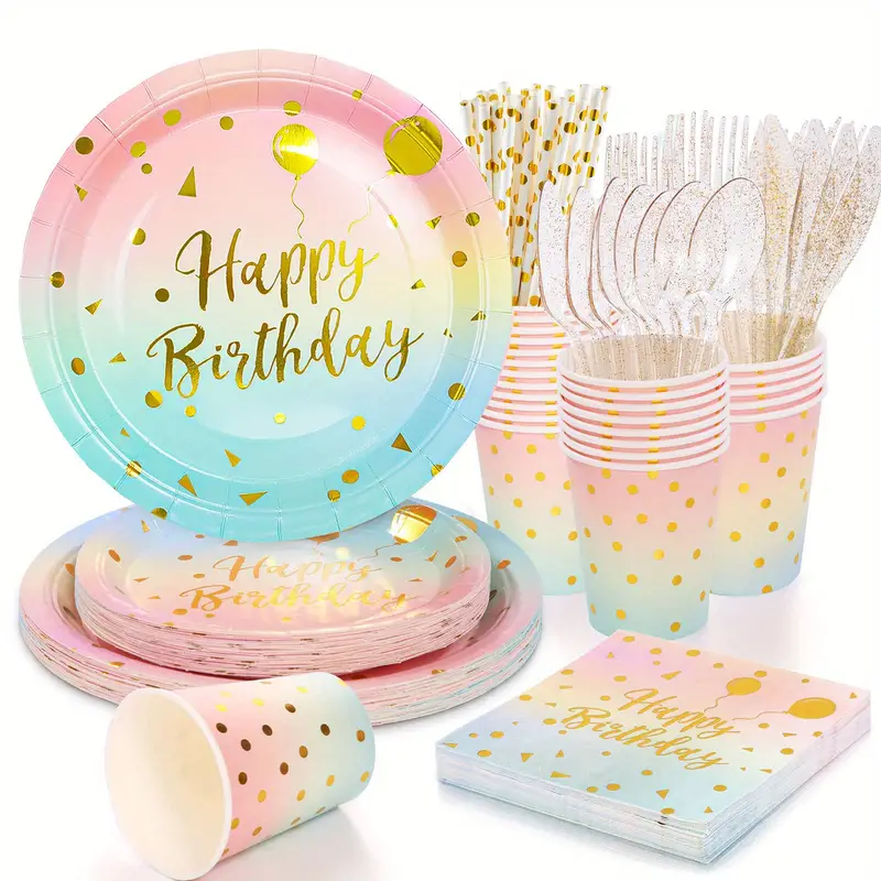 Rainbow Pastel Party Supplies Disposable Dinnerware Set - Temu