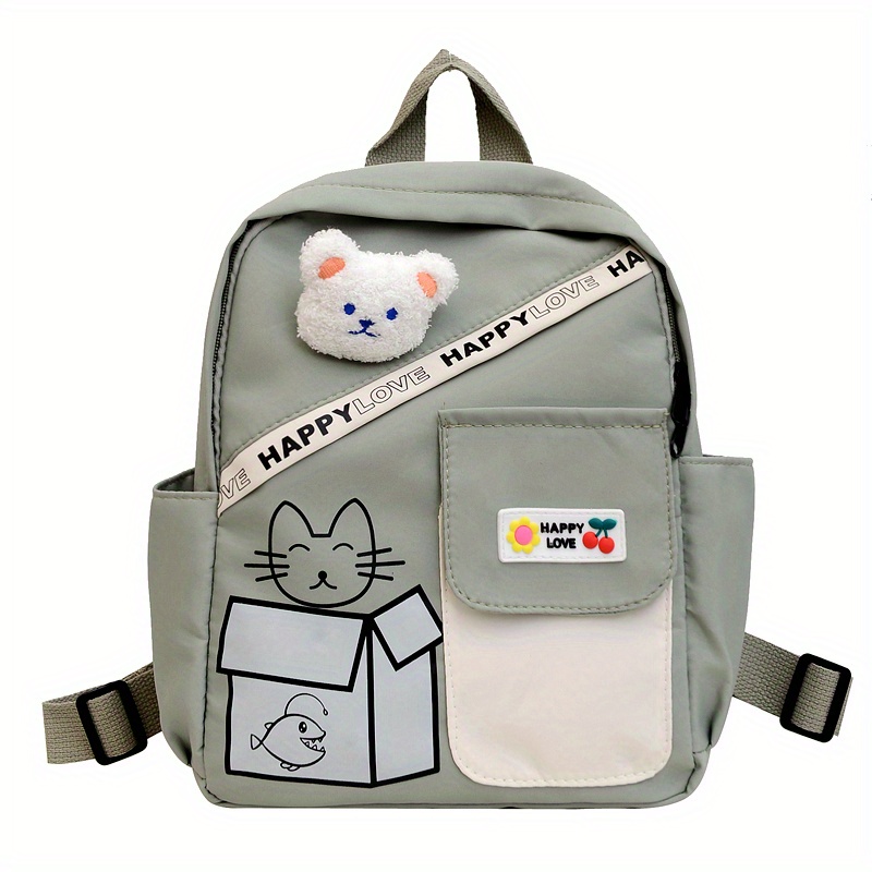 Plush Cat Cartoon Backpack Lightweight Travel Nylon Schoolbag