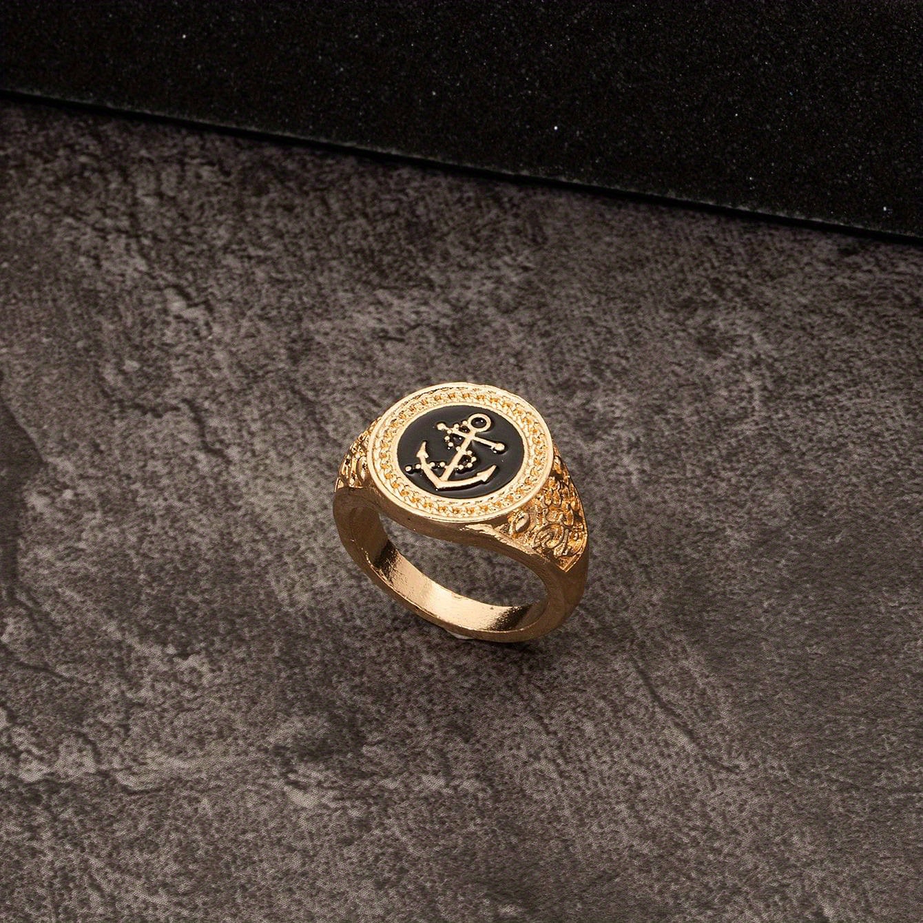 TEMU Men's Charm Fashion Simple Vintage Drip Oil Boat Anchor Geometric Ring