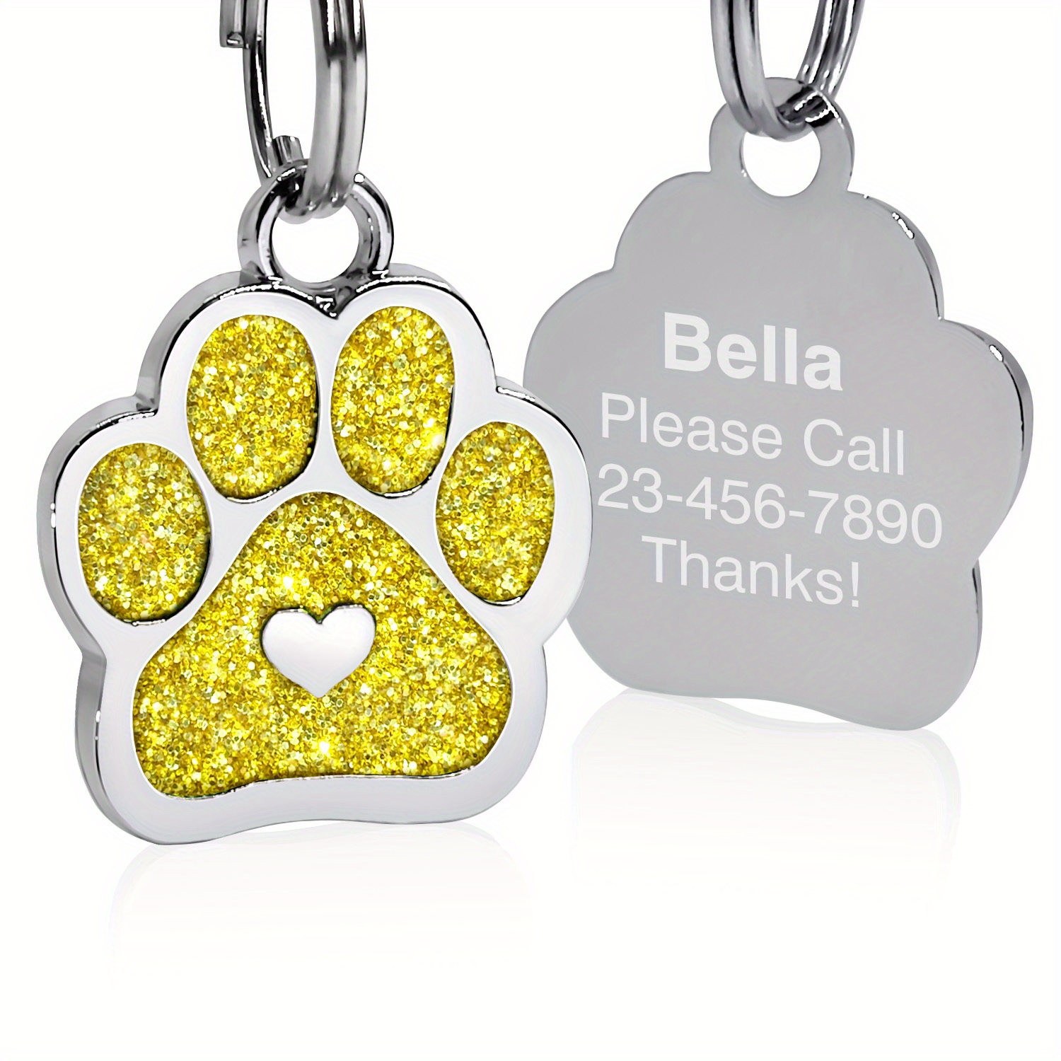 Personalized Engraved Pet ID Tag with Paw Print Charm