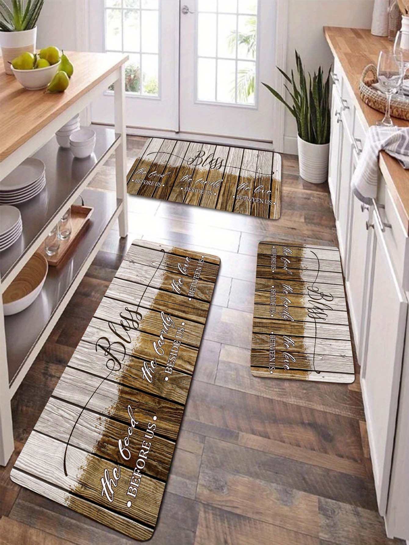 1pc Letter Graphic Kitchen Rug, Black-and-white Polyester Modern Anti-slip Kitchen  Mat, For Home Kitchen Decor