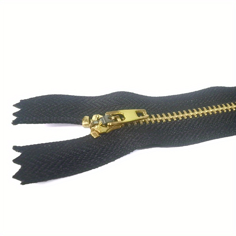 VOC Metal Zippers for Sewing,#3 Gold Y Teeth Long Zippers Bulk 5 Yards  Black Tape Upholstery with 10 Zipper Pull for Sewing Bags Crafts .(Gold  Teeth)