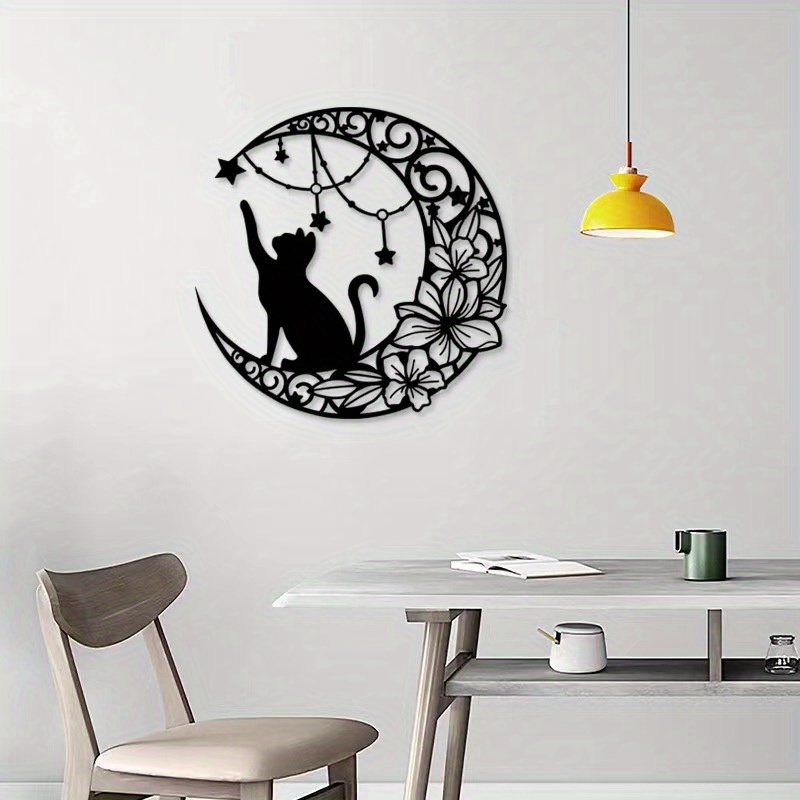 Modern Black Cat Moon Wall Hanging Decor Living Room Bedroom - Temu