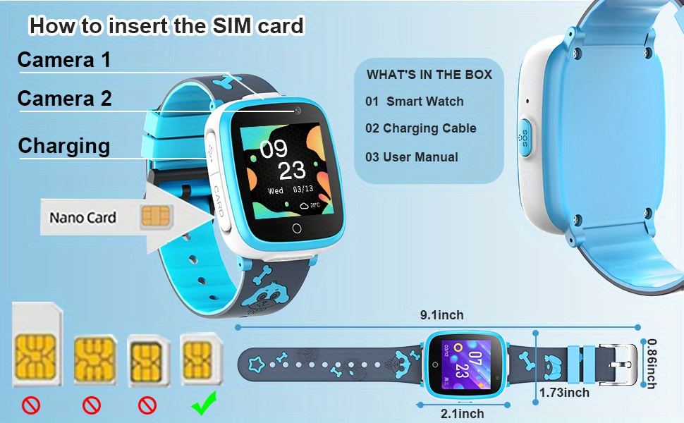 Reloj inteligente para niños con reproductor de MP3 – Reloj de pantalla  táctil de 1.54 pulgadas, teléfono necesita 2G SIM para llamar, reproductor  de