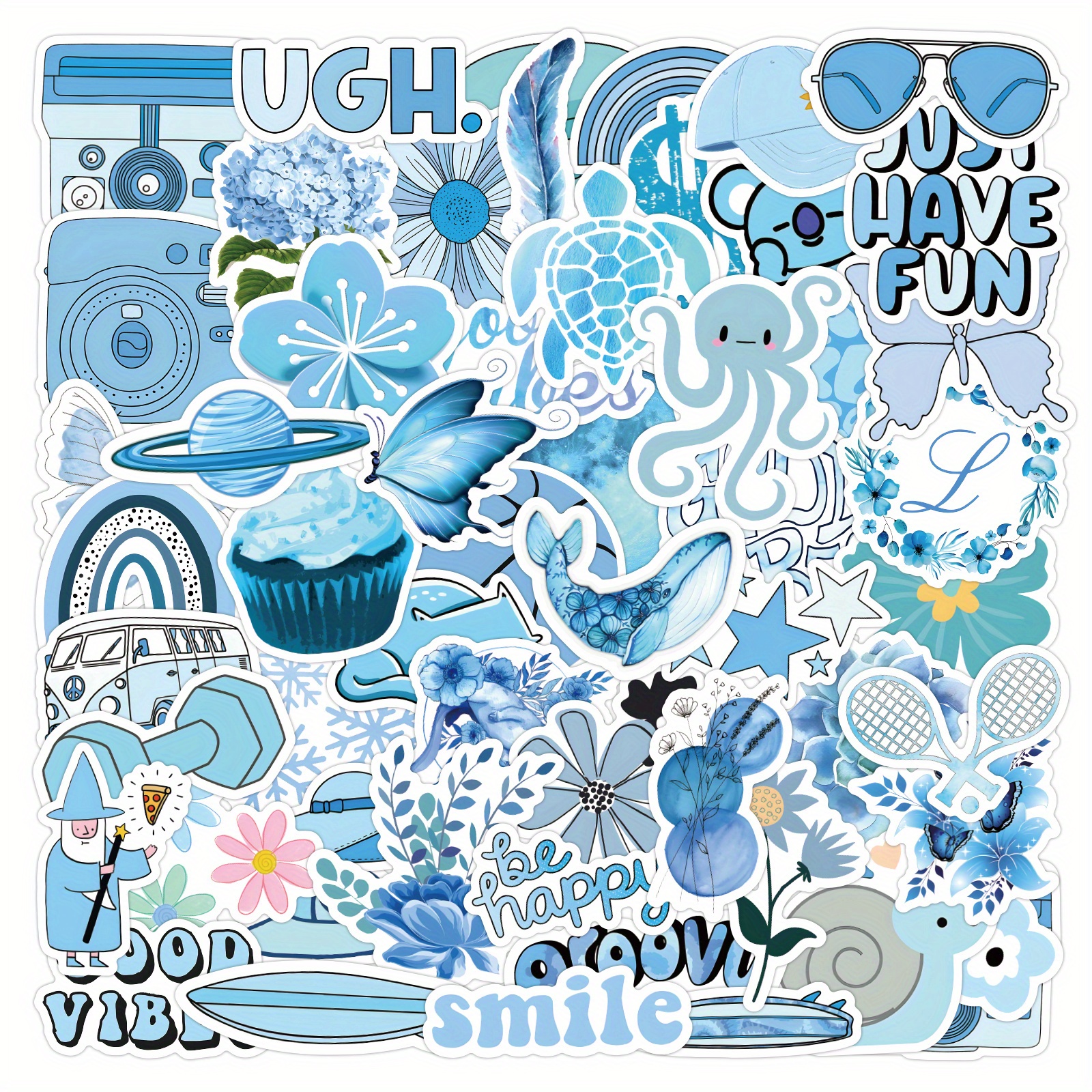 60 Blue Sticker Pack Niedliche Blaue Aufkleber Wasserdicht - Temu