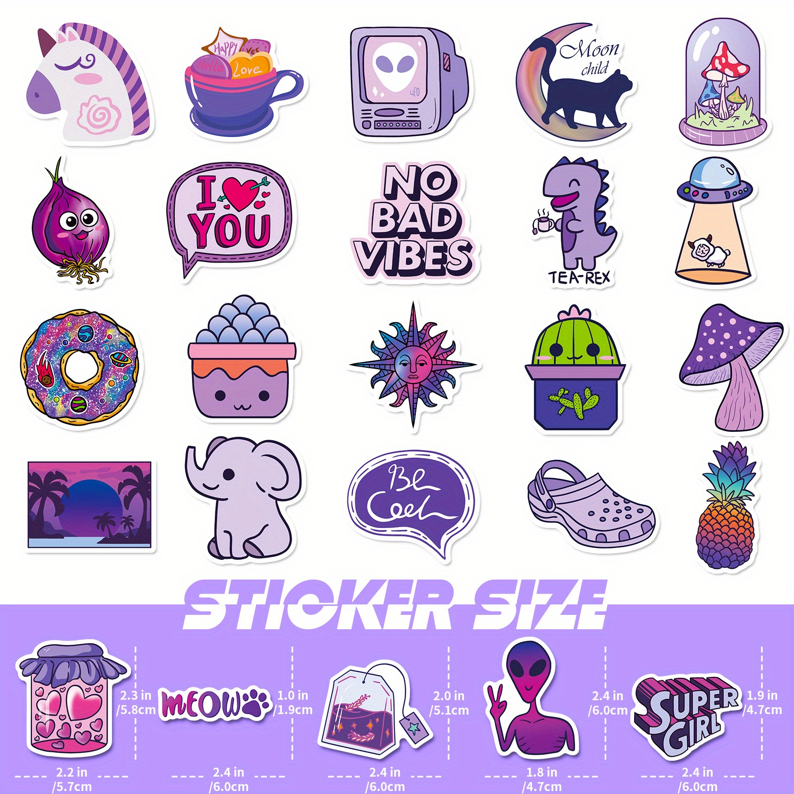 Purple Aesthetics Stickers Pack Cute Cartoon Vinyl - Temu