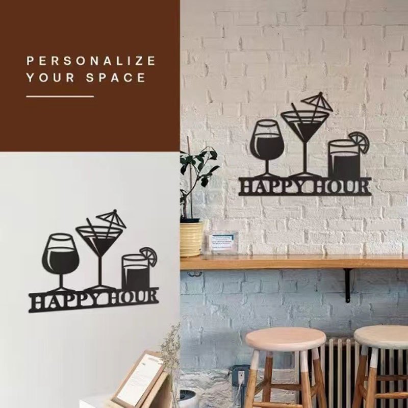 Wall Decor Happy Hour Sign Metal Bar Wall Art Decor Black Temu