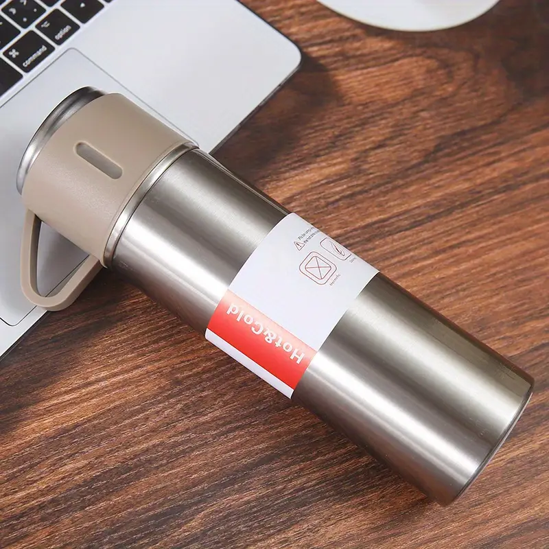 Stay Hydrated On-the-go: Stainless Steel Vacuum Insulated Water Bottle With  Cup & Portable Thermal Coffee Mug - Temu Australia