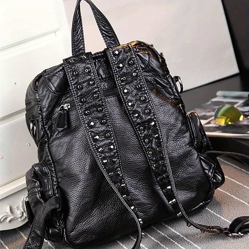 Black Leather Flap Vintage School Backpacks Mini Backpack