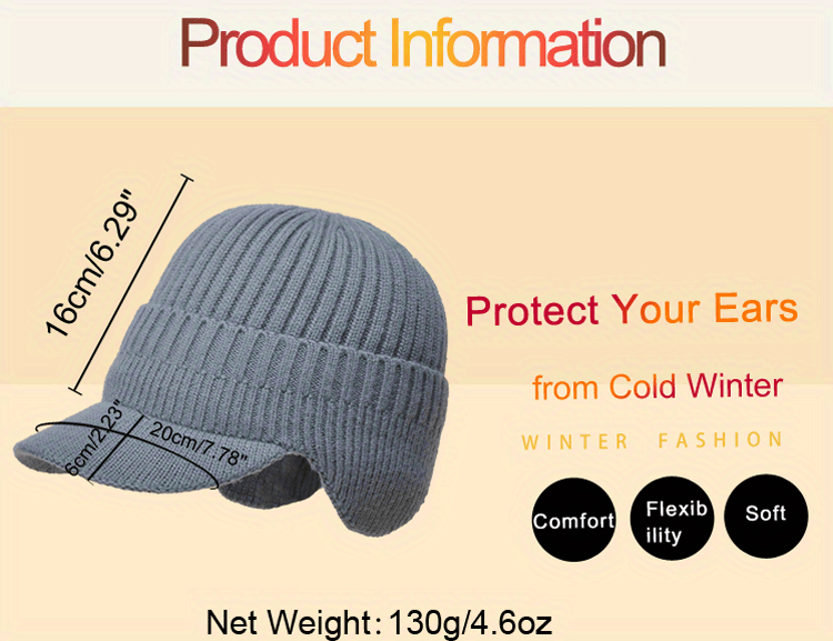 Men's Winter Beanie Hat, Brim Warm Double Knit Cuff Beanie With