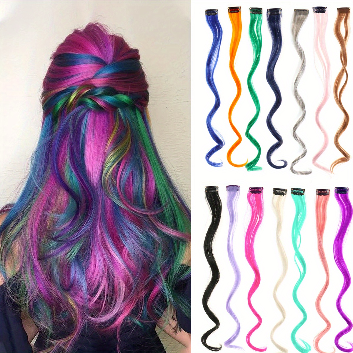 5Pcs Extensions de Cheveux Colorées Mèches de Cheveux - Temu France