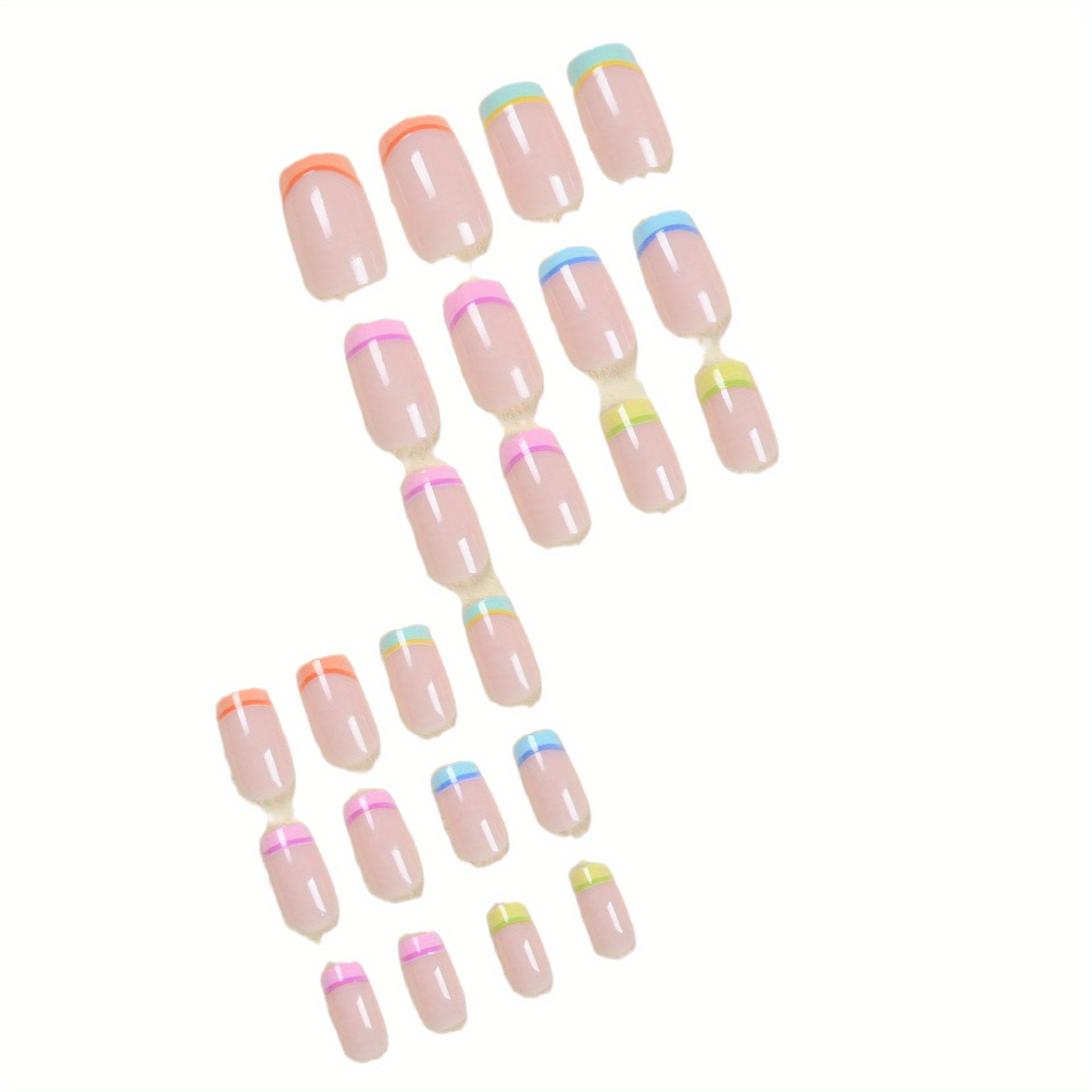 24pcs colored french tip fake nails tender pink press on nails glossy short square glue on nails set for women girls daily wear details 3