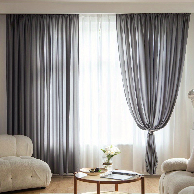 TEMU 1pc Gray Velvet Curtain - Semi-transparent, Machine Washable, For Bedroom & Living Room Privacy, Soft Polyester Fabric With Rod Pocket, Use, Curtains For Living Room