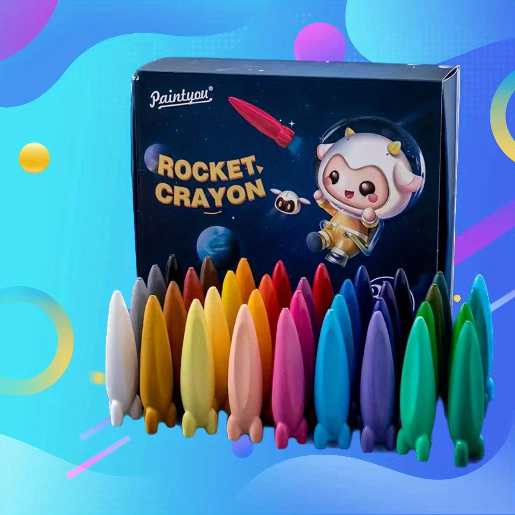 Children's Non-toxic Rocket 12 Colors Easy-to-clean Crayon Set Art Supplies  Crayon For Painting - Temu