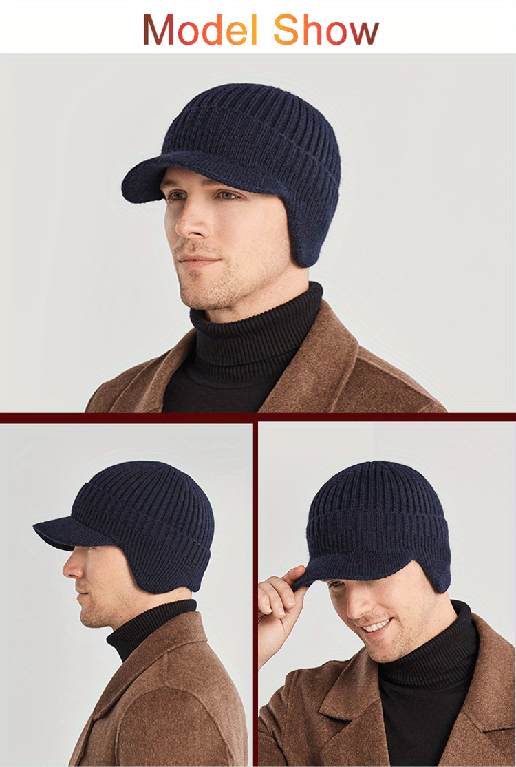 Men's Winter Beanie Hat, Brim Warm Double Knit Cuff Beanie With