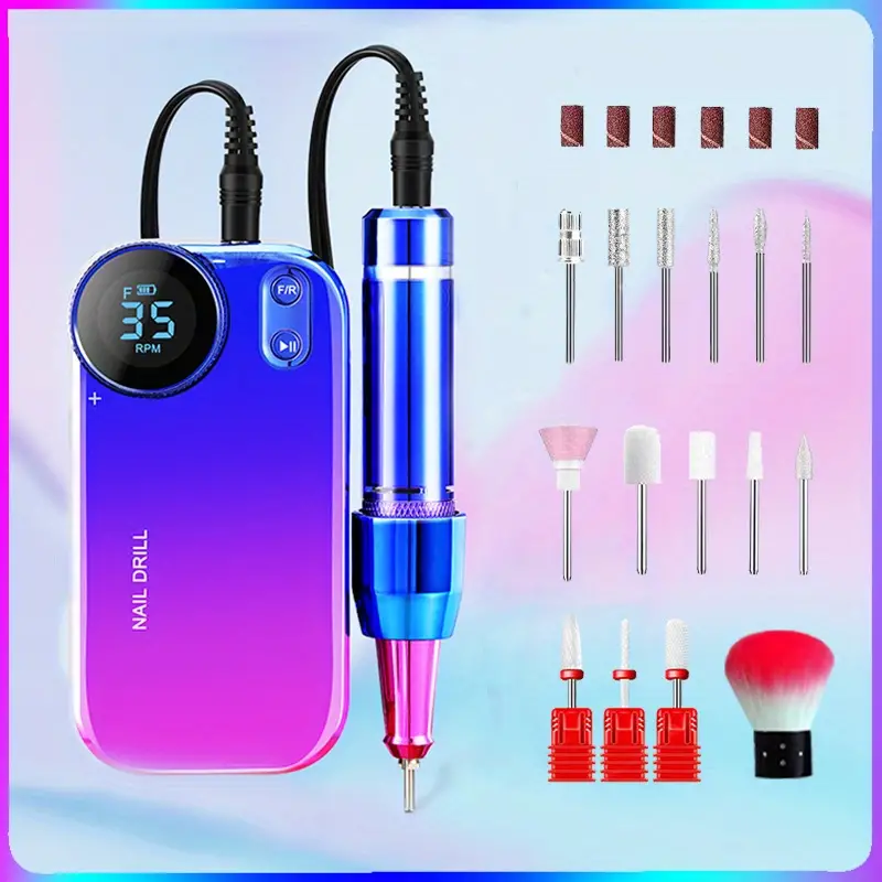 professional rechargeable 35000 rpm nail drill portable electric file scamander with led display acrylic gel grinder tools details 0
