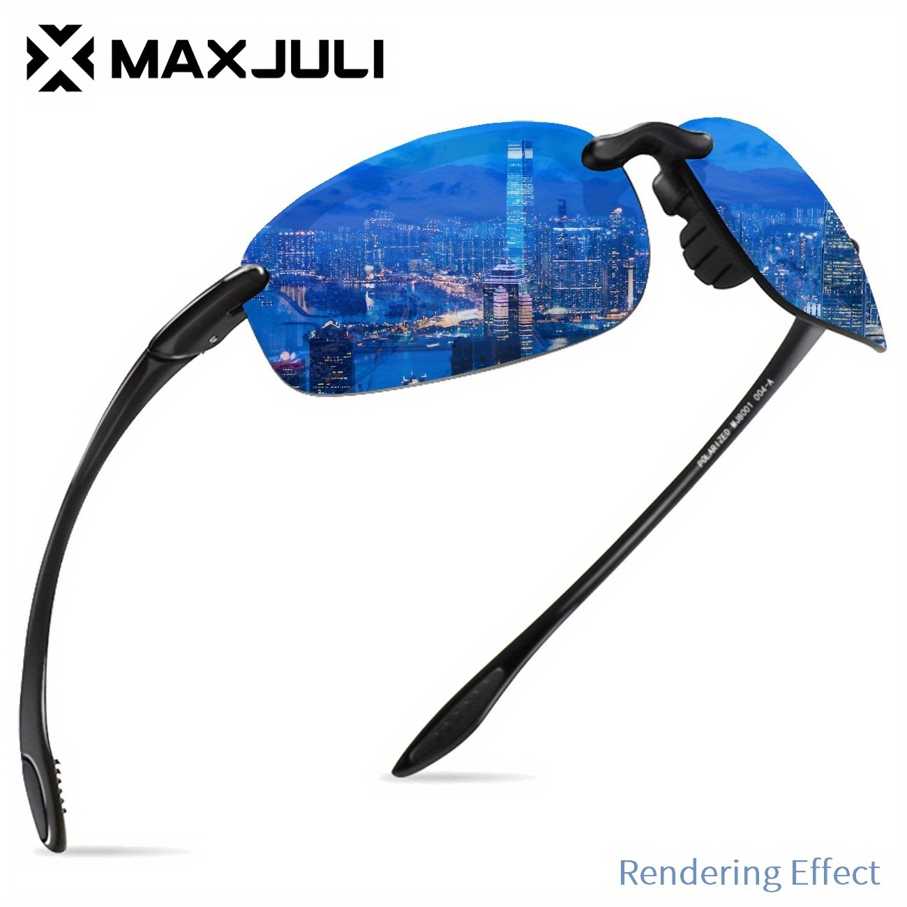 Juli unisex Sports Polarized Sunglasses, TR90 Rimless Frame Eyewear for Running Fishing Baseball Driving MJ8001,Temu