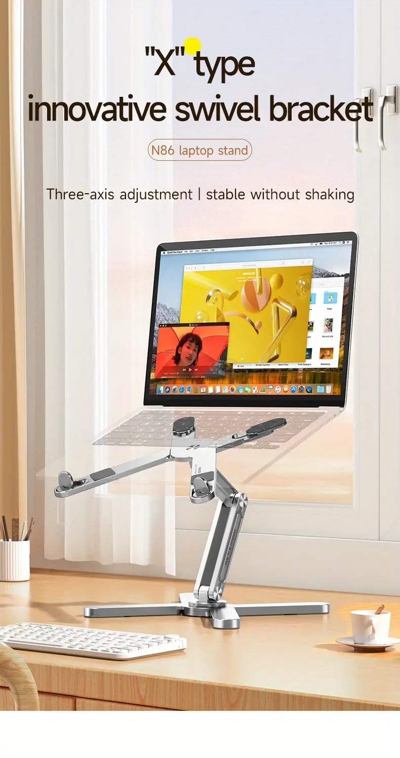 1pc x shaped design rotating laptop stand for desk adjustable height foldable portable aluminum laptop stand heat dissipation elevated base stand for macbook laptops details 0