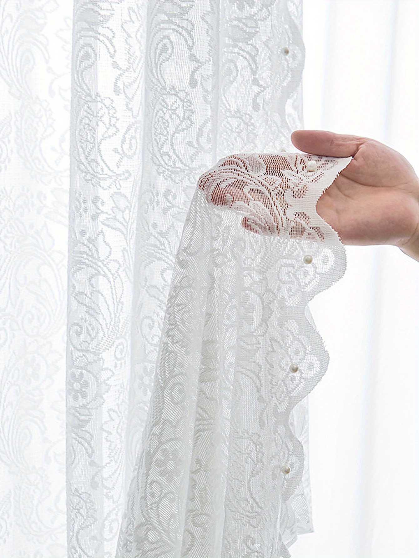 Bead Lace Small Flower Sheer Curtain Sweet Romantic White - Temu