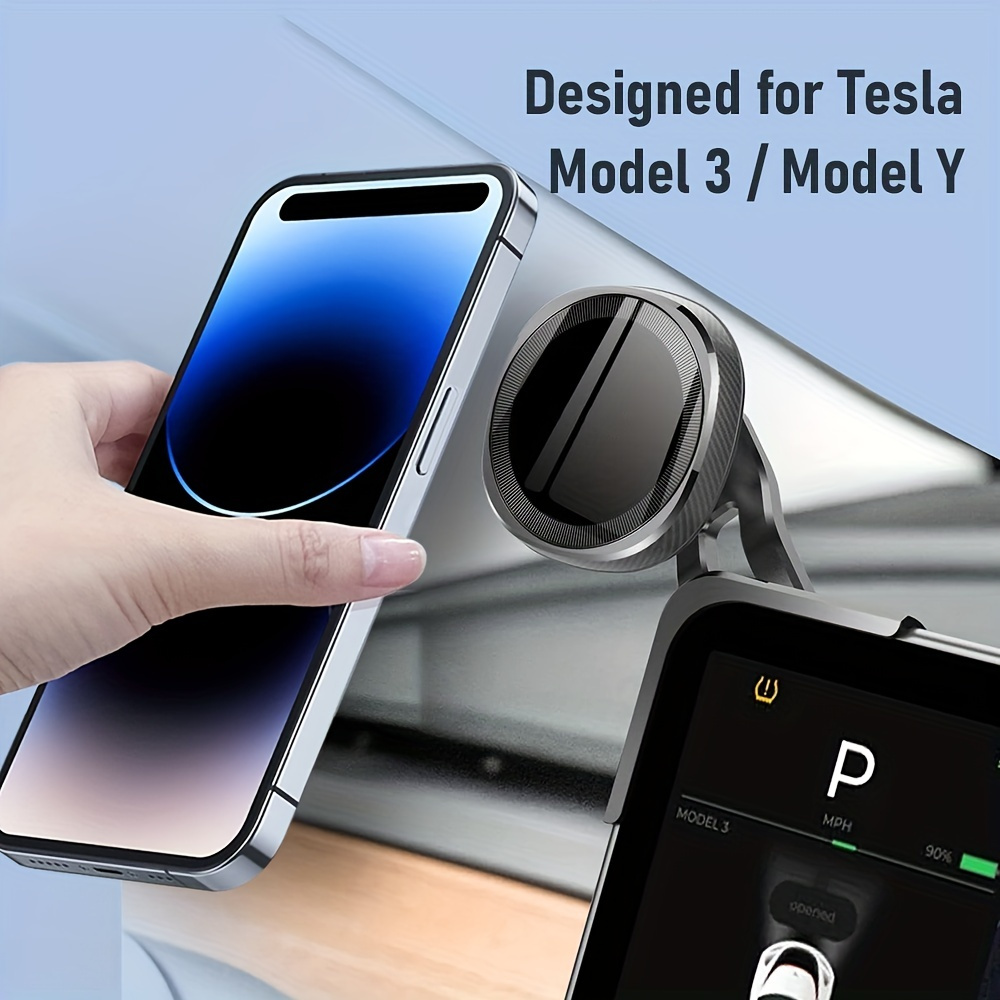 Support Téléphone Voiture Magnétique pour Tesla Model 3/Y/ Mustang Mach-E  Compatible avec MagSafe, Porte Téléphone Portable Adhesif de Invisible  Pliable 360 ° pour iPhone 13/12/11(Noir) 