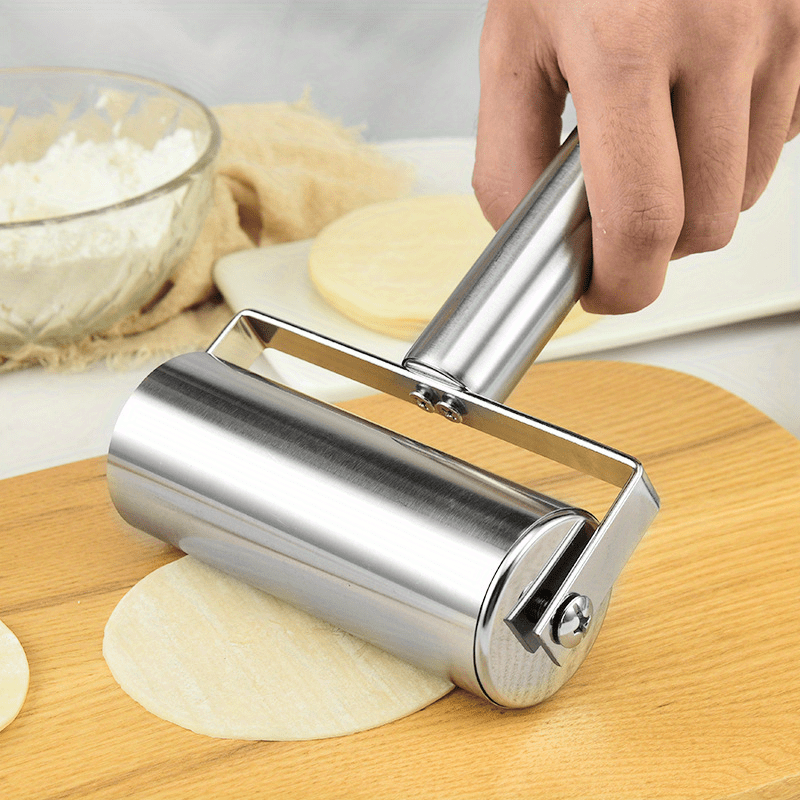 stainless steel dual ended rolling pin non stick multi functional t shaped baking dumpling skin roller for kitchen and restaurant use details 1