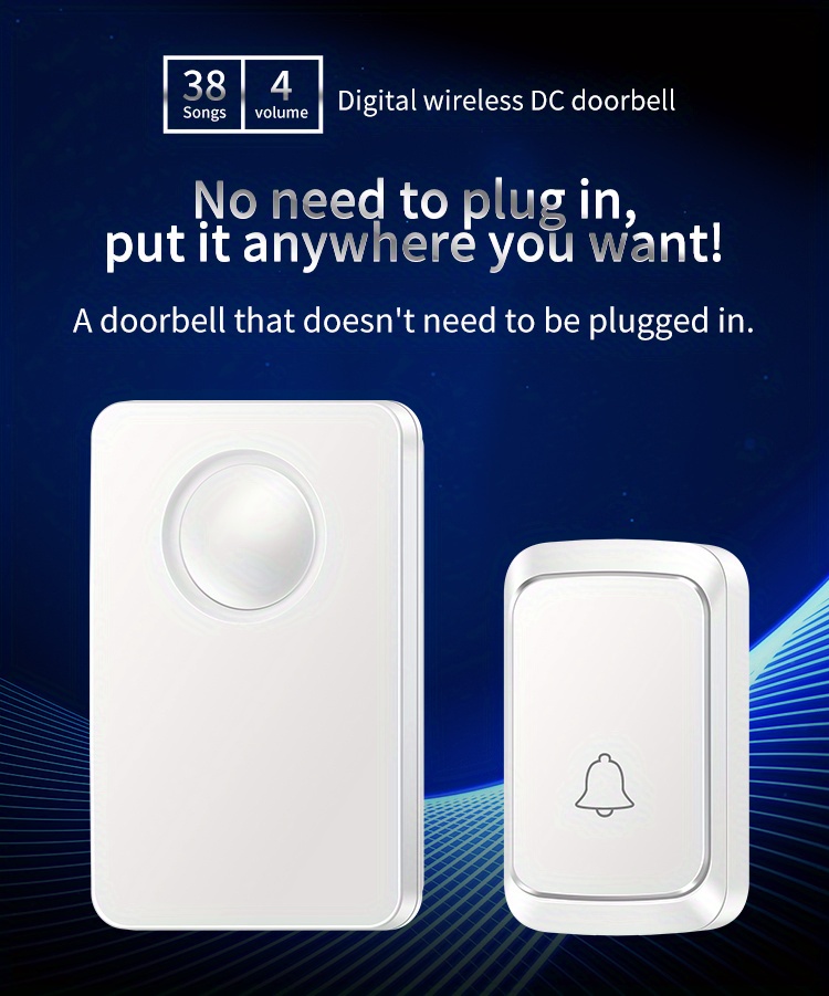SECRUI Wireless Doorbell, Easy Installation, Adjustable Volumes, 58 Chimes,  1000Ft Operating Range, Waterproof, LED Indicator, White