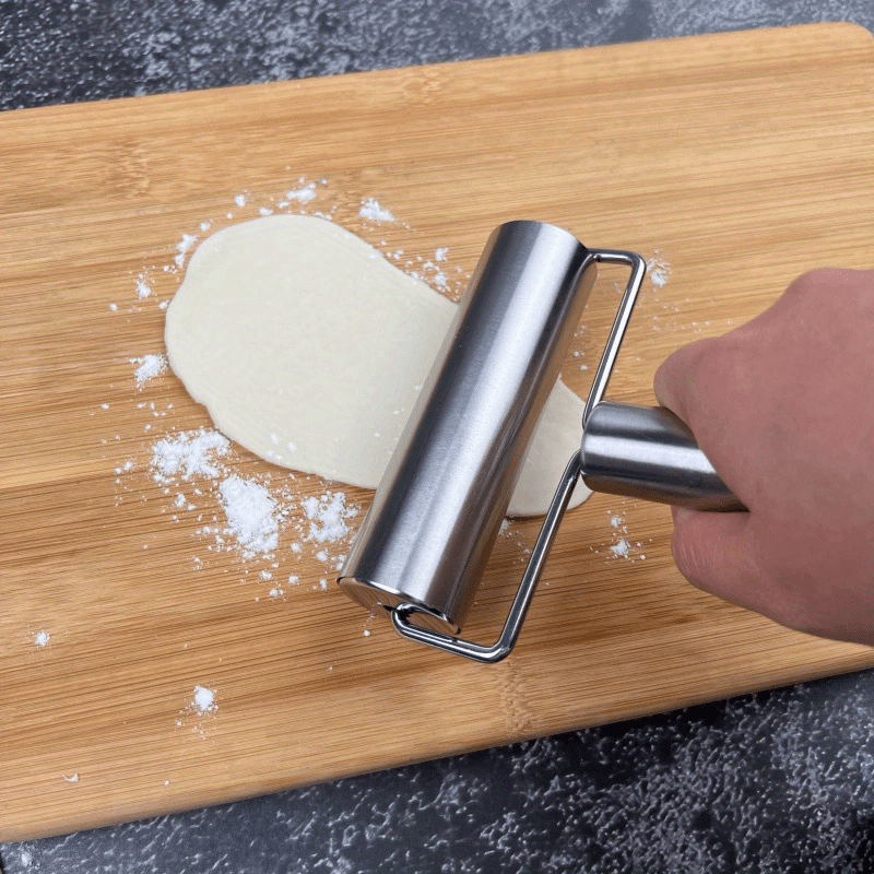 stainless steel dual ended rolling pin non stick multi functional t shaped baking dumpling skin roller for kitchen and restaurant use details 4