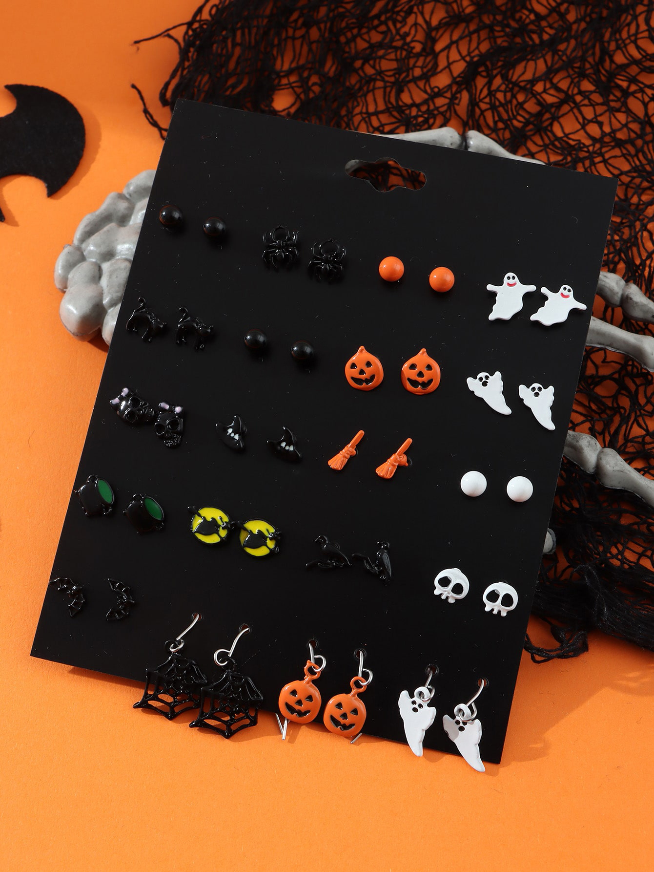 Halloween Stud Earrings Set Witch Bat Spider Web Skeleton - Temu