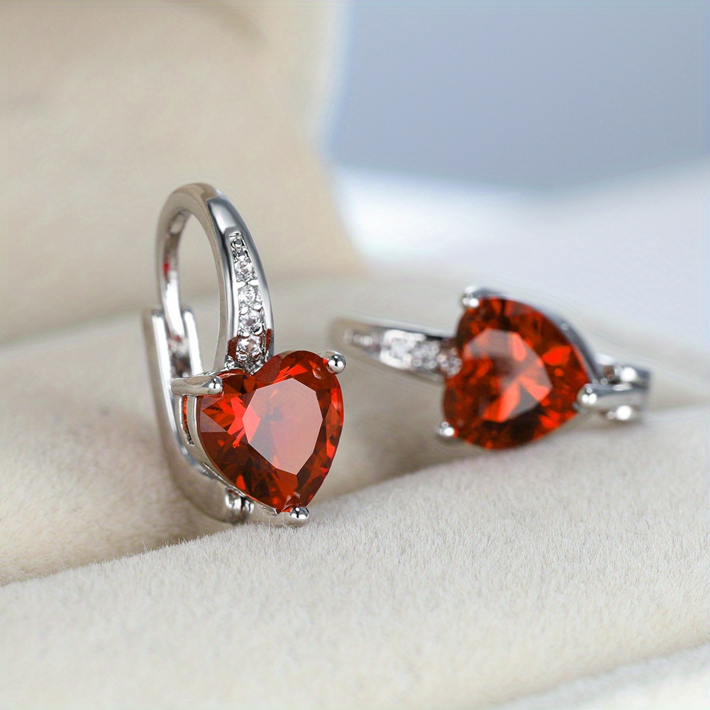 TEMU 1 Pair Birthstone Hoop Earrings Heart Cut Red Yellow Blue Green Stone Drop Earrings Heart Shaped Clip On Earrings Gift