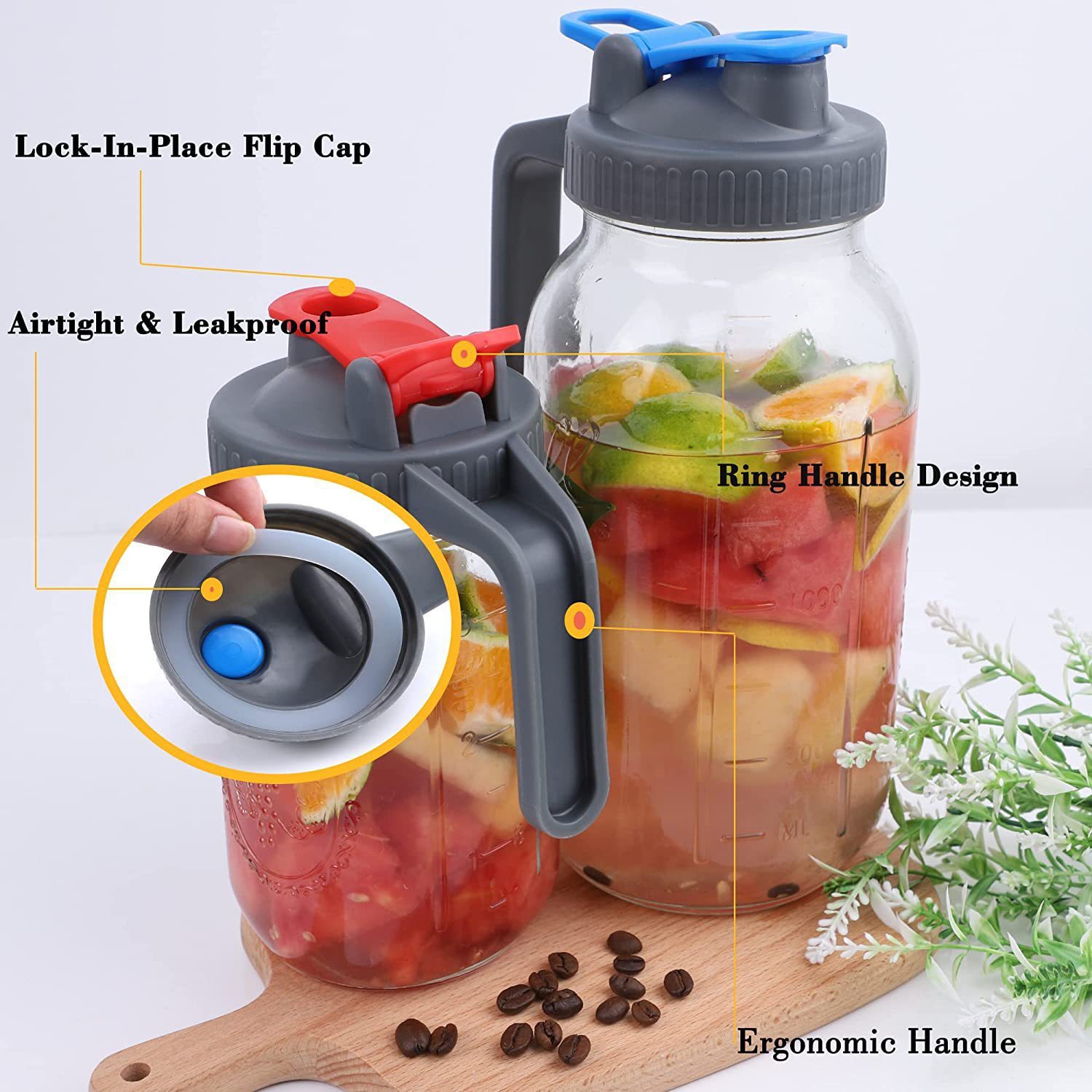 Airtight Mason Jar Lid Handle Pour Spout Perfect Lemon Temu