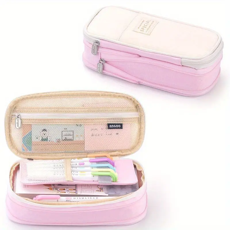 ANGOOBABY Small Pencil Case Student Pencil Pouch Coin Pouch  Cosmetic Bag Office Stationery Organizer For Teen School-Beige : Office  Products