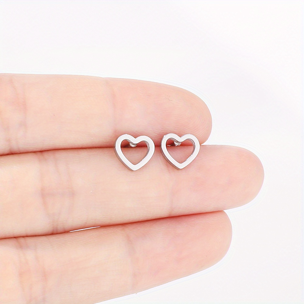Stainless Steel Love Heart Drop Round Ear Studs Blank For - Temu