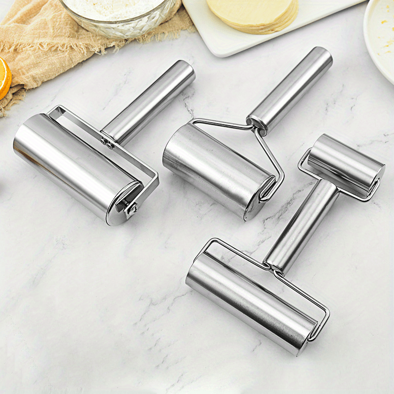 stainless steel dual ended rolling pin non stick multi functional t shaped baking dumpling skin roller for kitchen and restaurant use details 2