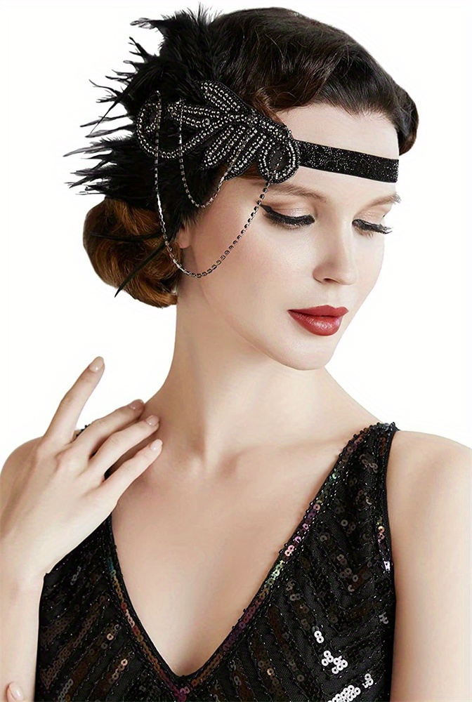 Bandeau pour femme des années 1920 Accessoire de Gatsby avec plume