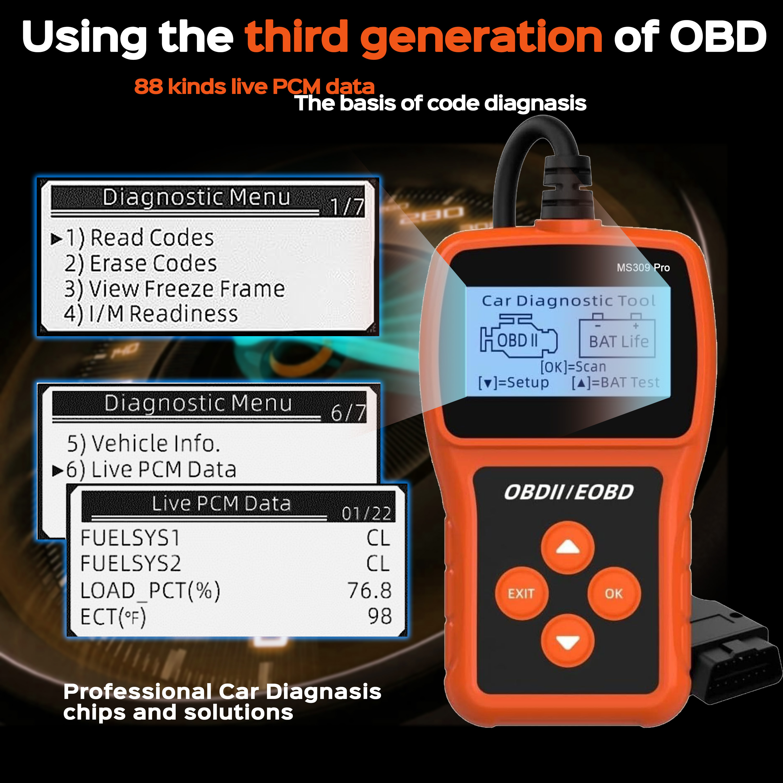 MSW Batterietester OBD2-Diagnosegerät Kfz 18V LCD 9 Modi Fehlercodes