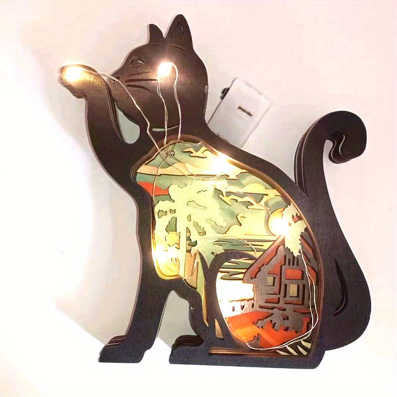 1pc Ornement De Statue De Chat Noir En Bois De Bohème, Art Mural Moderne De  Chat De Grand Danois Décoration D'intérieur, Bureau À La Maison, Artisanat