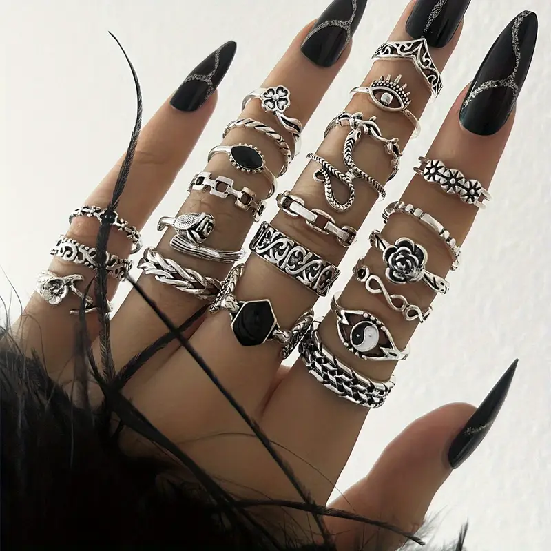 22 piezas de anillos apilables de serpiente de moda o y combinar para atuendos diarios accesorios de fiesta para geniales plateado antiguo 7