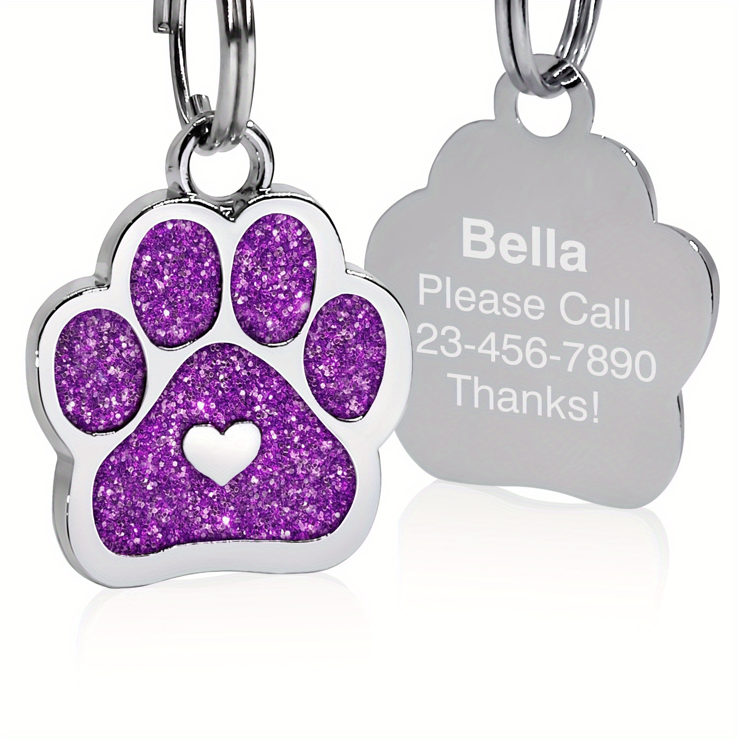 Personalized Engraved Pet ID Tag with Paw Print Charm